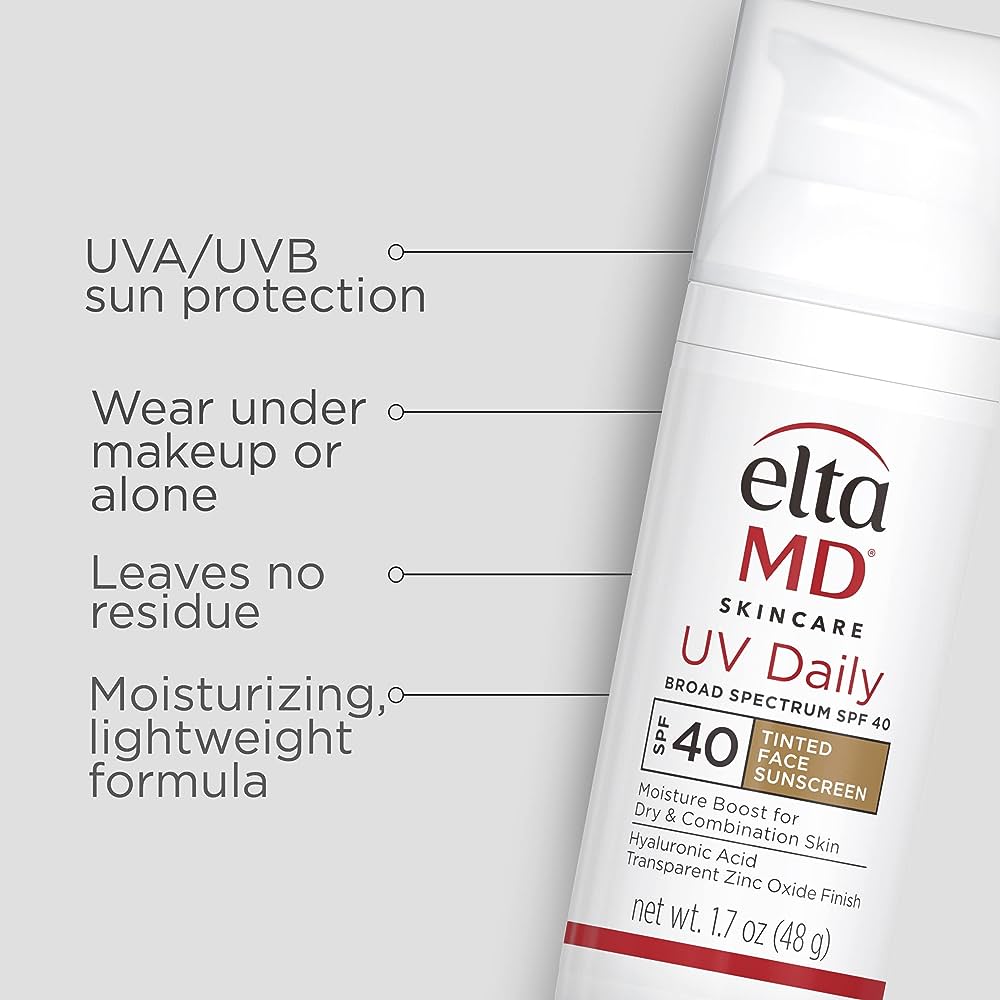 EltaMD UV Daily Tinted Sunscreen with Zinc Oxide, SPF 40 Face Sunscreen Moisturizer